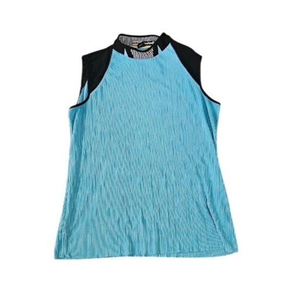 Jamie Sadock Golf Tank Top Women Large Blue Pleated Sleeveless Mock Neck Zip
